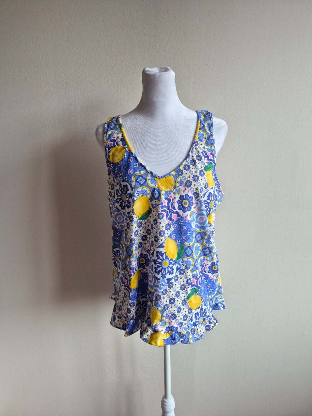 New Bed Head PJ's Blue Lemon Print Tank Top Size S